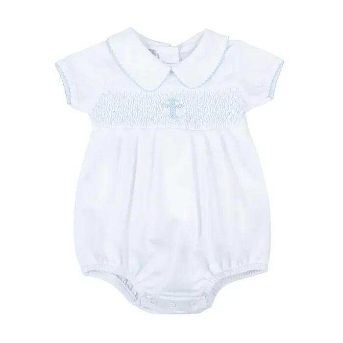 Blessed Smocked Collared Bubble | Blue