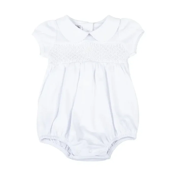Blessed Smocked Collared Bubble | White