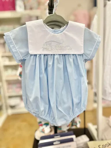 Blue Collared Embroidered Train Bubble