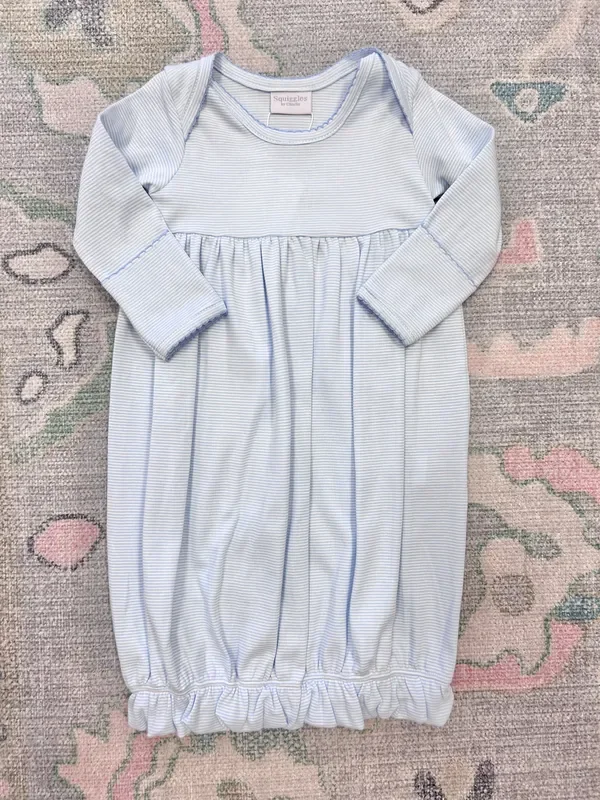 Blue Mini Stripe Lap Shoulder Gown with Blue Trim