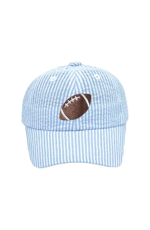 Blue Seersucker Football Baseball Hat (baby/toddler, Youth)