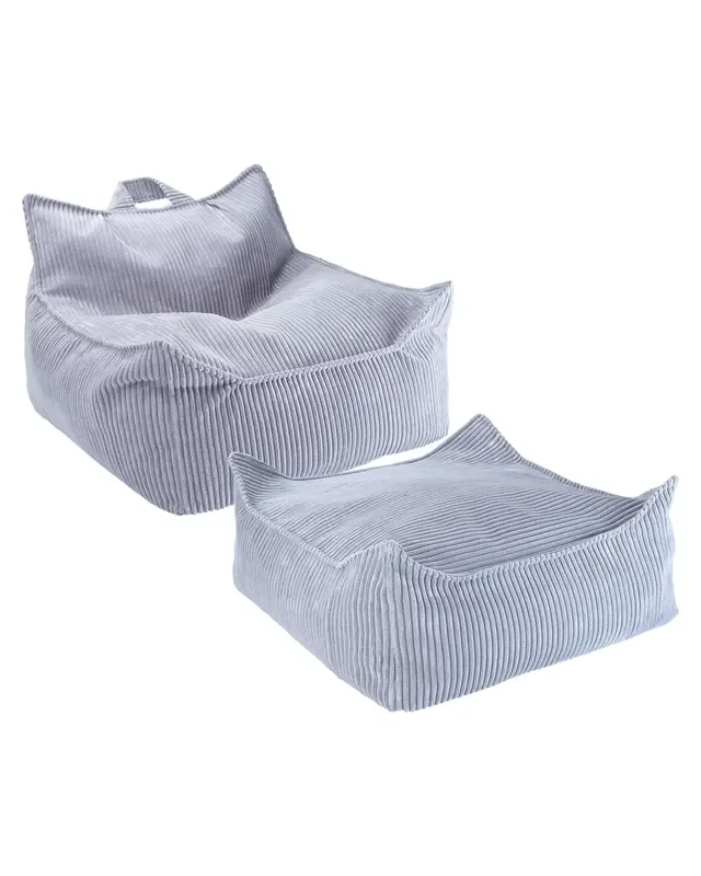 Blueberry Blue Beanbag Chair And Ottoman Set