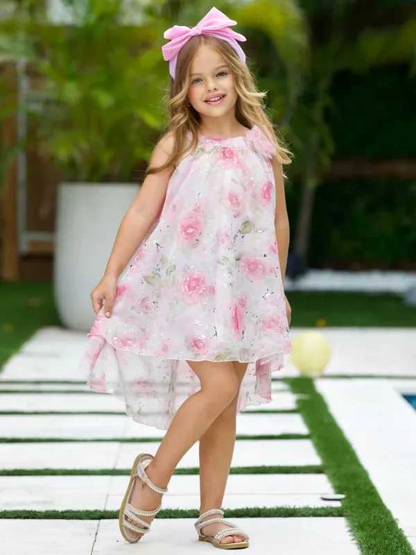 Blush Bloom Floral Chiffon Hi-Lo Dress
