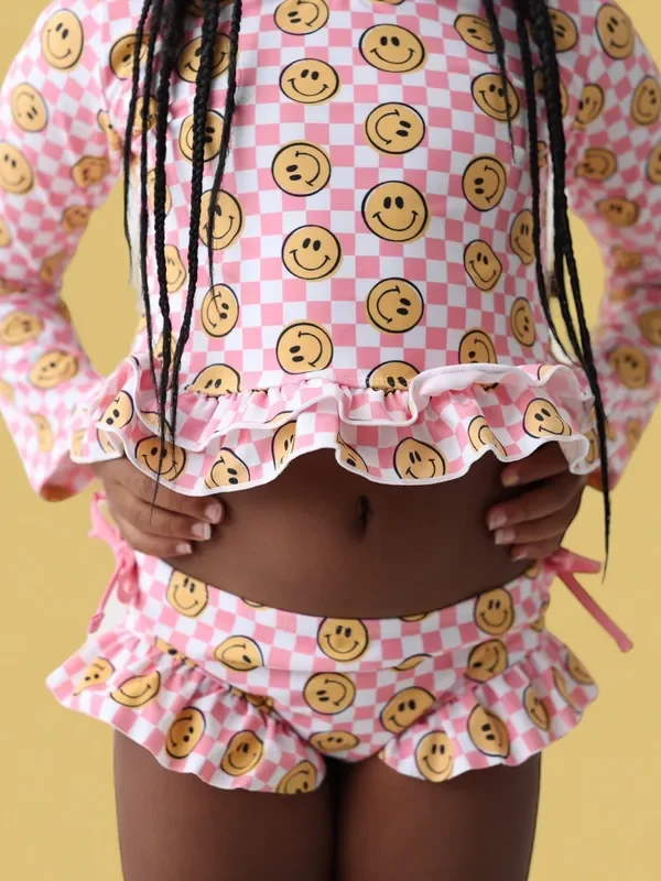 Blushin’ Checkers Dream Rash Guard Ruffle Two-piece Swim Suit