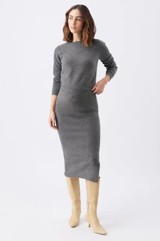 Bodycon maternity knit skirt with slit, light grey