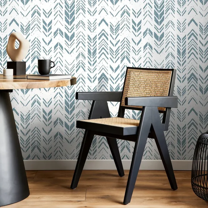 Boho Wallpaper With A Distressed Herringbone Pattern In Blue – A601