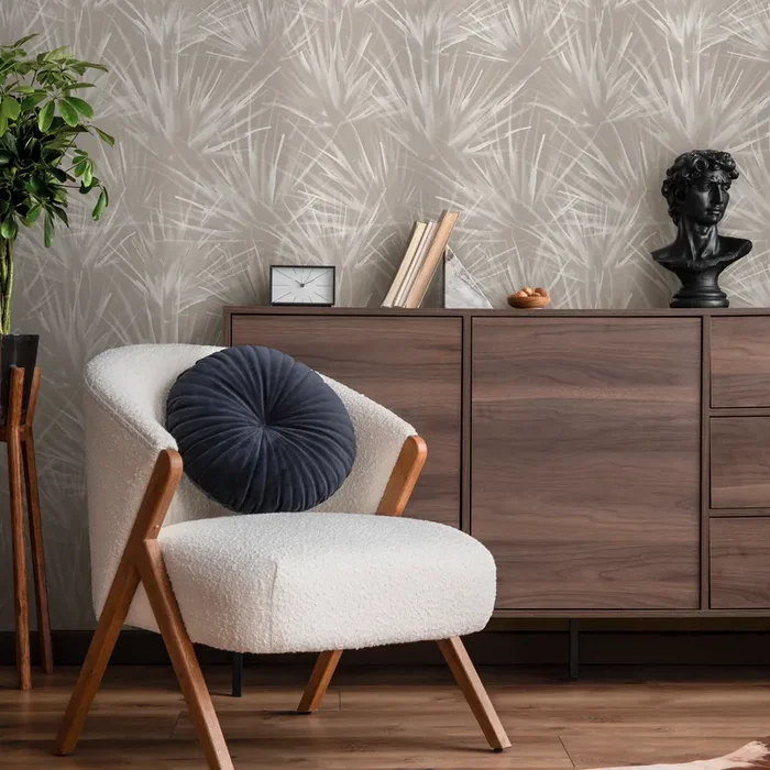 Boho Wallpaper With A Wispy Dandelion Motif In Beige And Off-white – C860