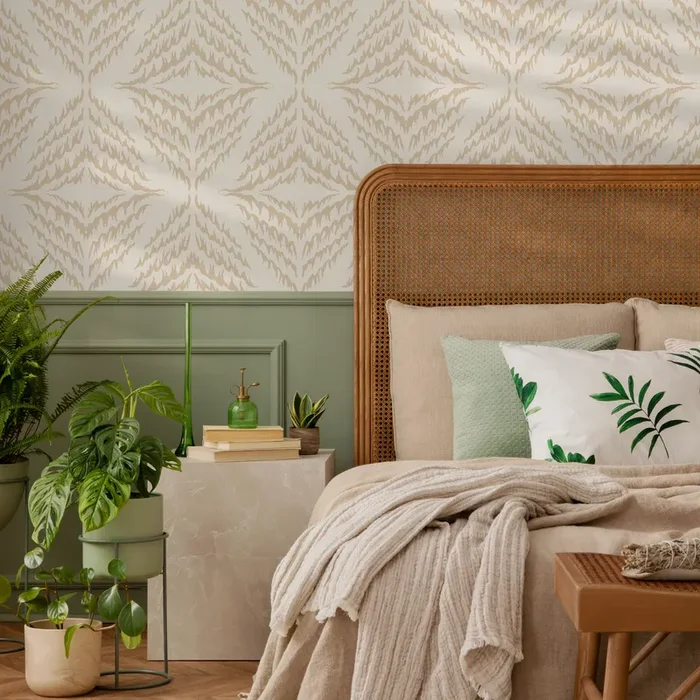 Boho Wallpaper With An Ikat Diamond Motif In Beige And Cream – C537