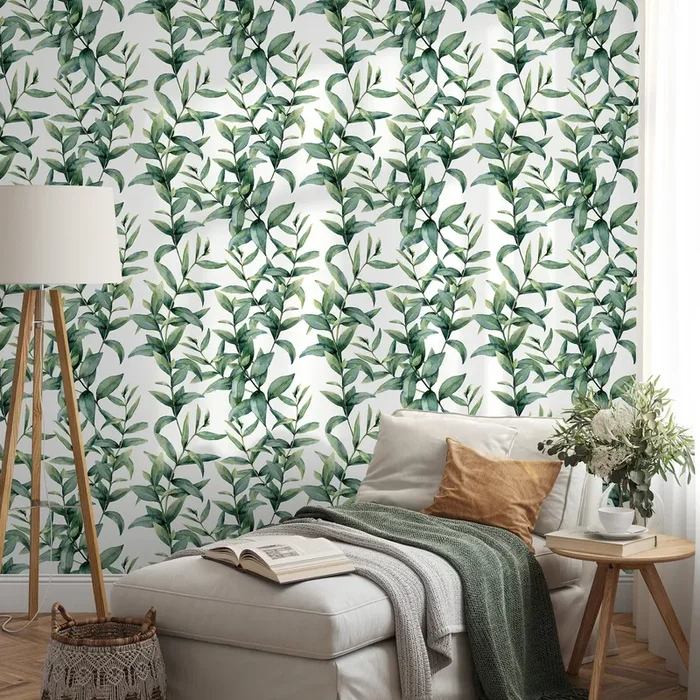 Botanical Wallpaper Featuring Watercolor Greenery In Green – A651