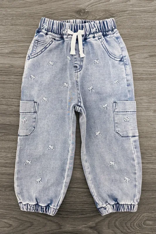 Bow Denim Cargo Pants