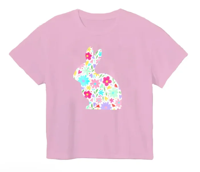 Boxy Tee | Light Pink Floral Bunny
