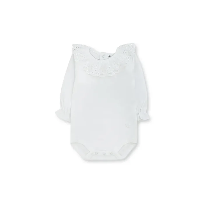 Broderie Long Sleeve Bodysuit, White
