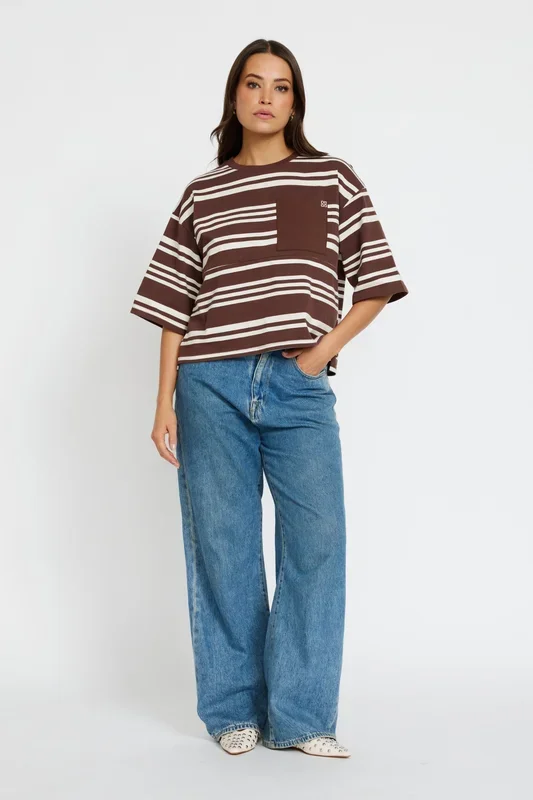 Brooklyn Stripe Slouch Panel Tee – Cinnamon / Cream