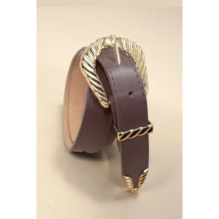 Brown Classic Western Carved Buckle Faux Leather Belt