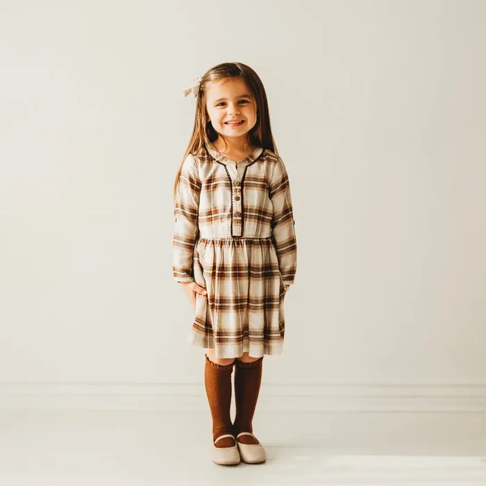 Brown Plaid Girl’s Rayon Blend Dress