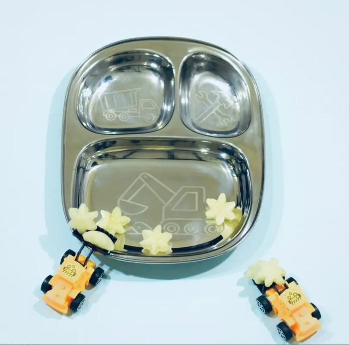 Busy Benny Truck Themed Stainless Steel Kids’ Divided Plates Set(Two)