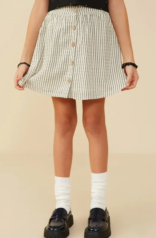 Button Front Textured Striped Skirt | Oatmeal