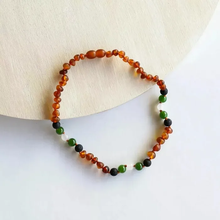 Canyonleaf Kids Raw Cognac Amber + Lava + Jade + Agate Necklace