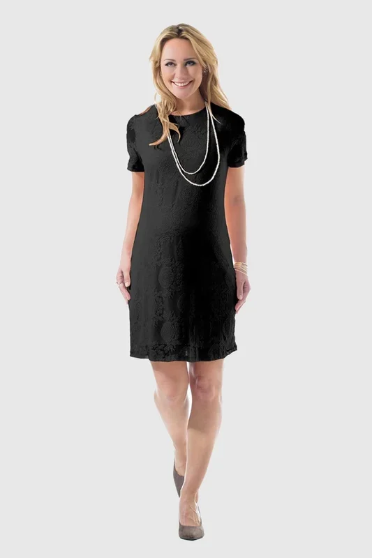 Catriona Full Lace Short Sleeve Nursing Dress Black