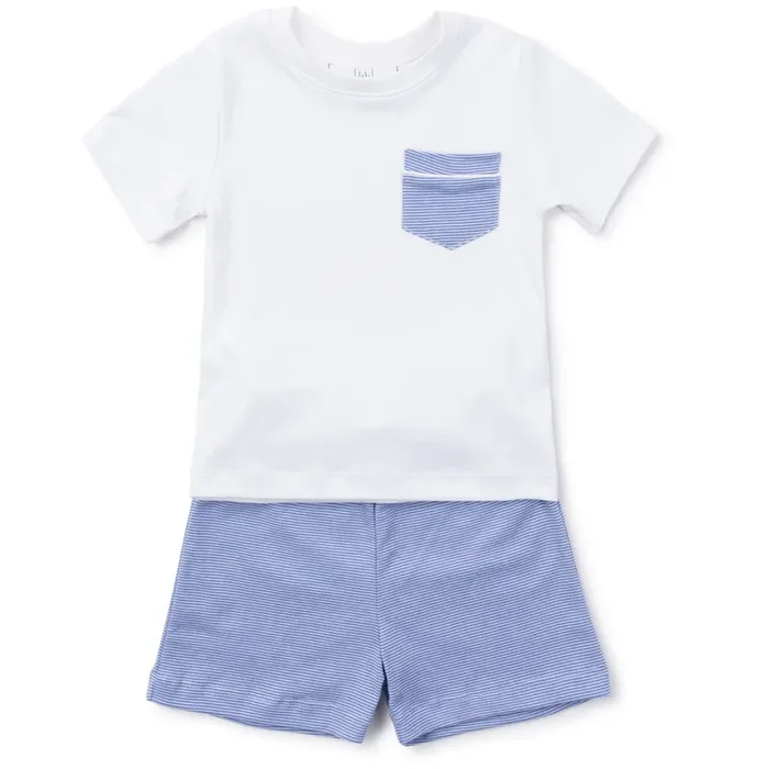 Charles Boys’ Pima Cotton Short Set – Blue Stripes