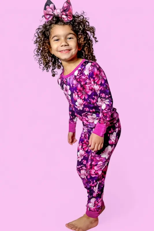 Cherry Blossoms | Two-piece Bamboo Long Sleeve Toddler & Kids Pajamas