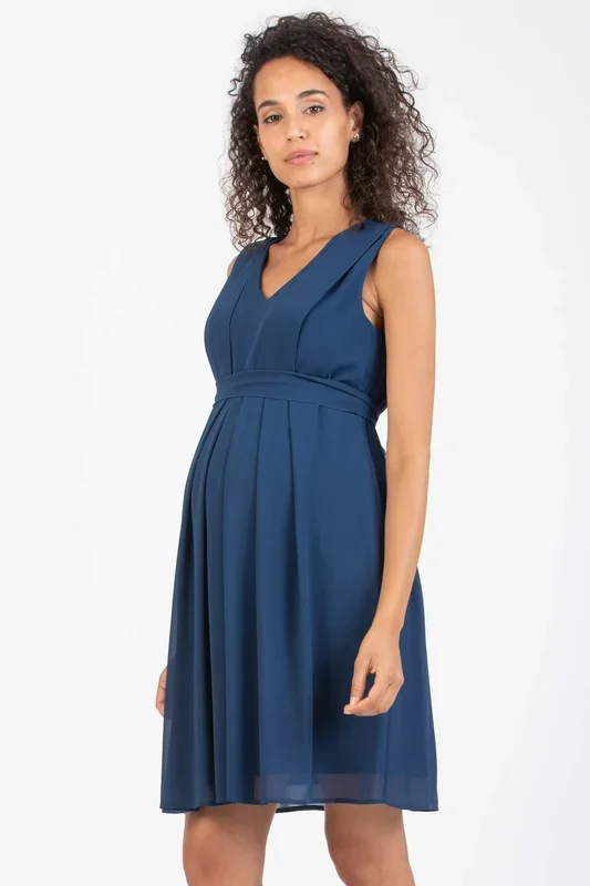 Chiffon maternity and nursing dress, blue
