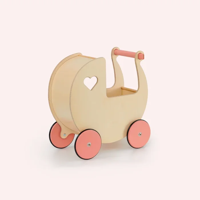 Classic Dolls Pram – Natural/Pink Wheels