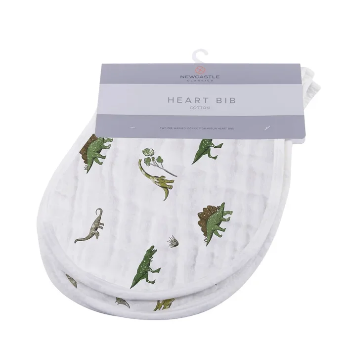 Cotton Burp Cloth/Heart Bibs Set of 2 – Dino Days