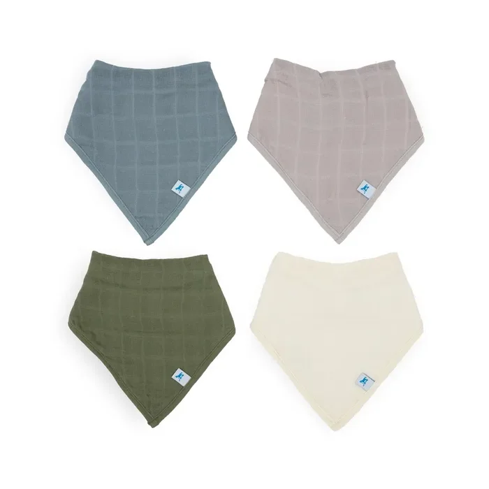 Cotton Muslin + Fleece Bandana Bib 4 Pack – Sea