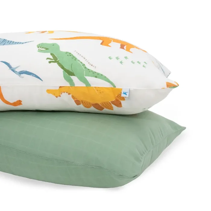 Cotton Muslin Pillowcase 2 Pack – Dino Names
