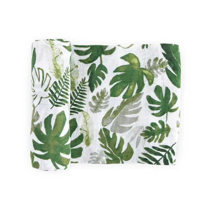 Cotton Muslin Swaddle Blanket – Tropical Leaf