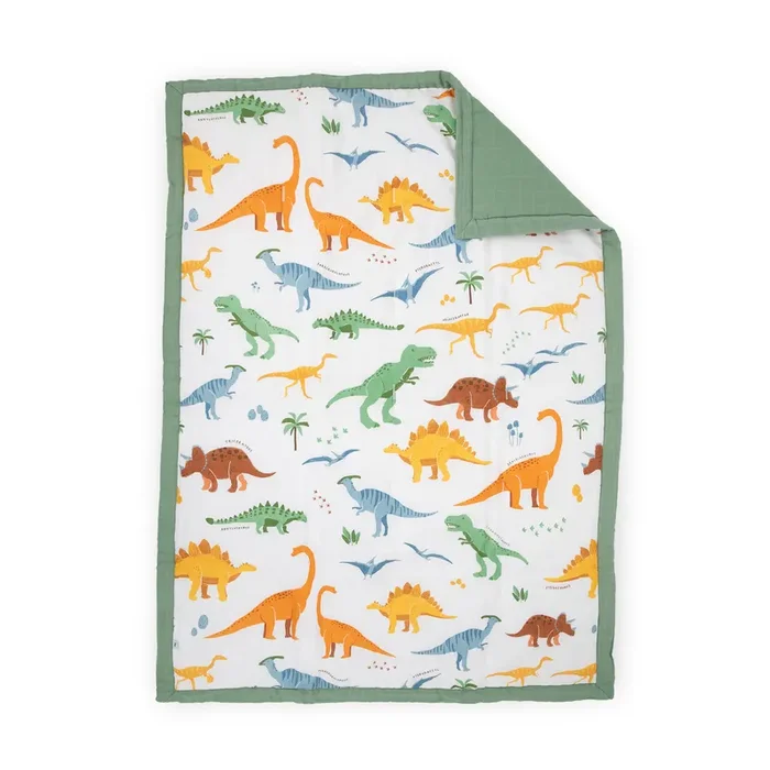 Cotton Muslin Toddler Comforter – Dino Names