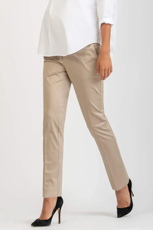 Cotton satin maternity trousers, beige