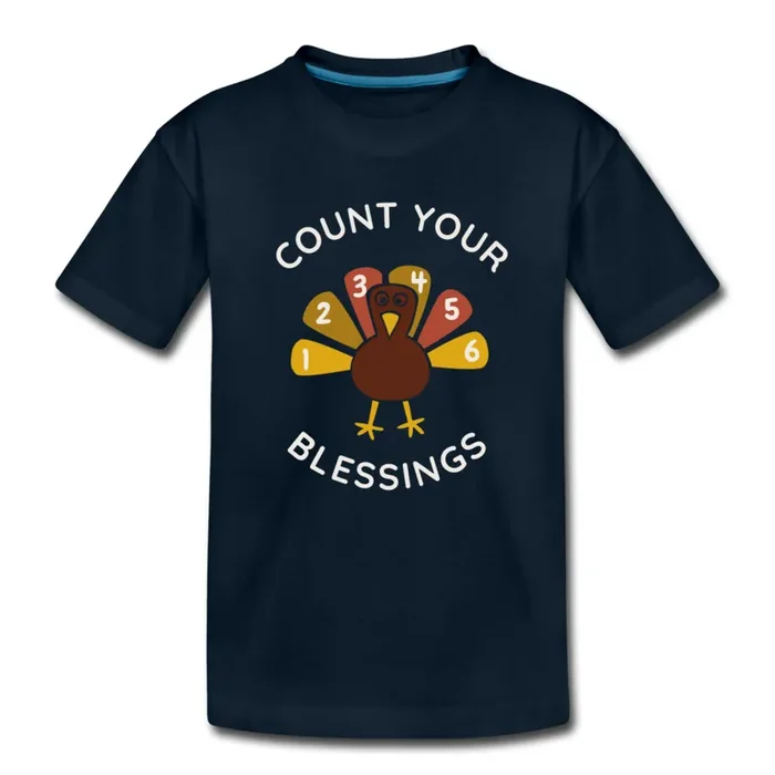 Count Your Blessings Organic Thanksgiving Toddler T-Shirt | Navy and Black