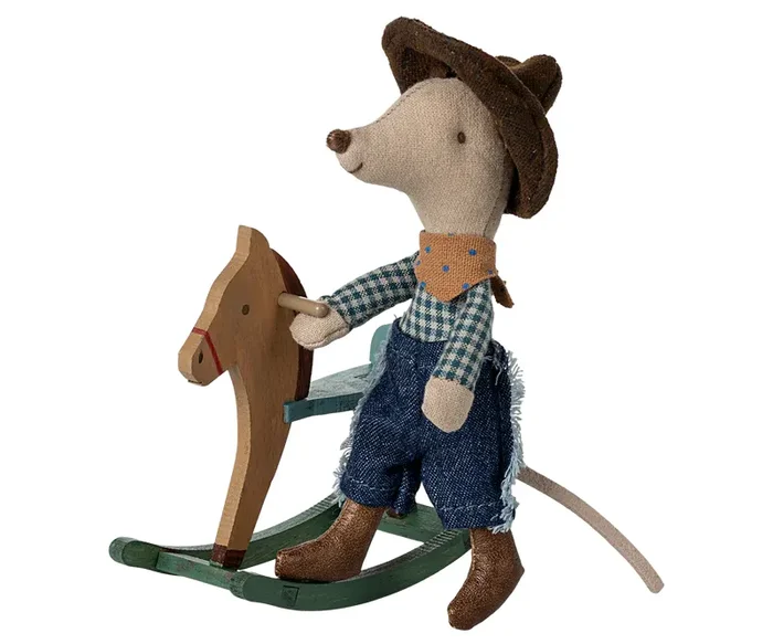 Cowboy Mouse on Rocking Horse Little Brother