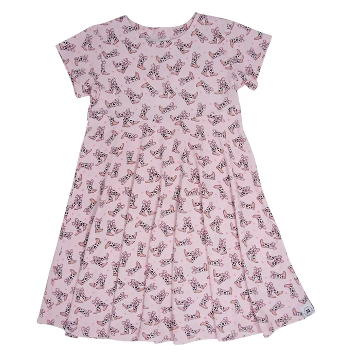 Cowhide Boots Bows Cap Sleeve Swirly Girl Dress