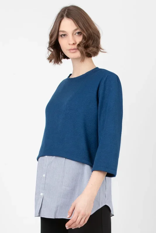 Cropped Umstands-Sweater mit Keyhole-Detail blau
