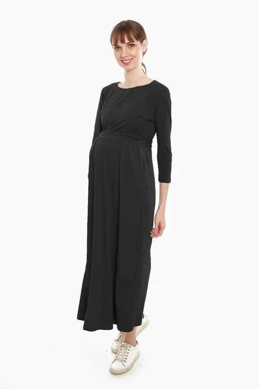 Daphne Long Sleeve Bamboo Cotton Nursing Dress Black