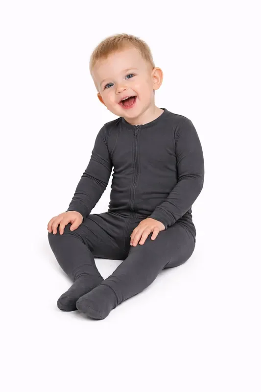 Dark Gray, Bamboo Zipper Footie