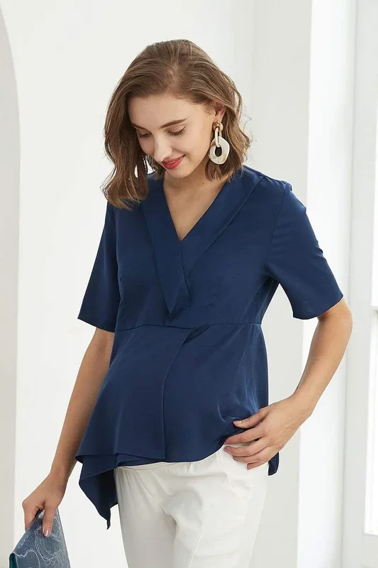 Delice Short Sleeve Nursing Top Navy
