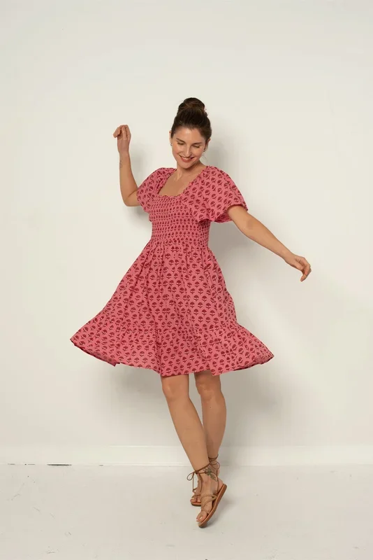 Delilah Dress Red and Pink Hydrangea