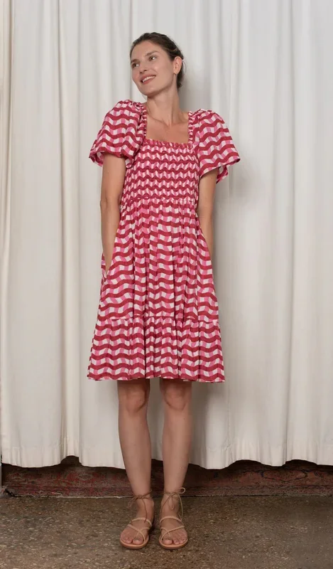 Delilah Dress Red and Pink Zigzag Stripe