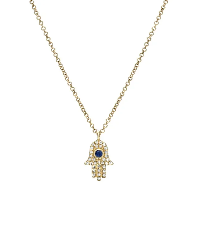 Diamond & Sapphire Hamsa Necklace