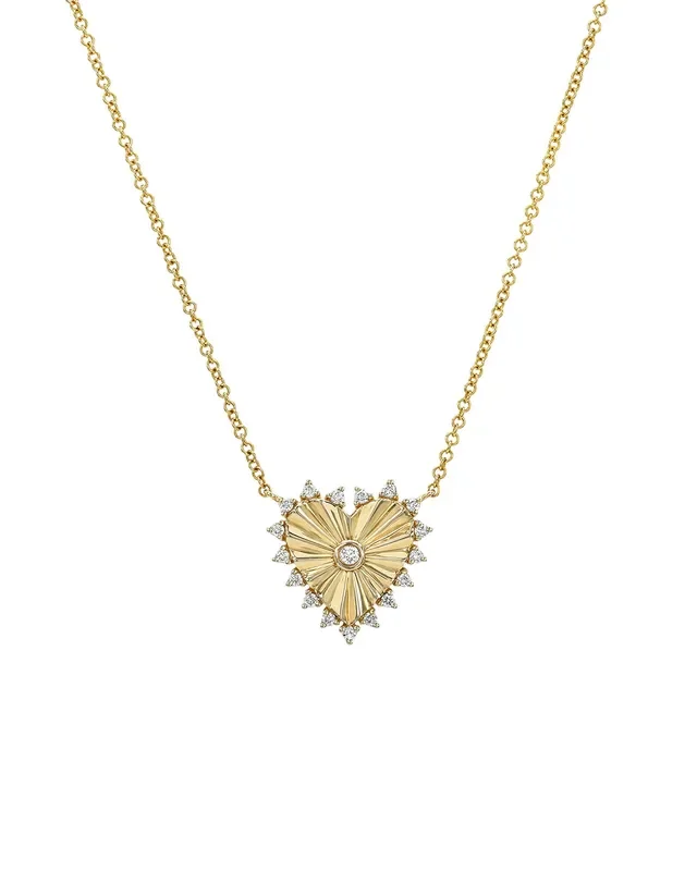 Diamond Framed Small Pleated Heart Necklace