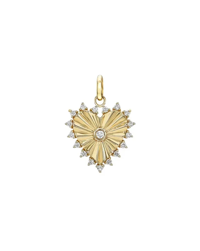 Diamond Framed Small Pleated Heart Pendant