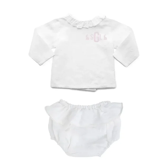 Easter Monogram Gift Set | White Linen Frill Bloomer And White Linen Blouse