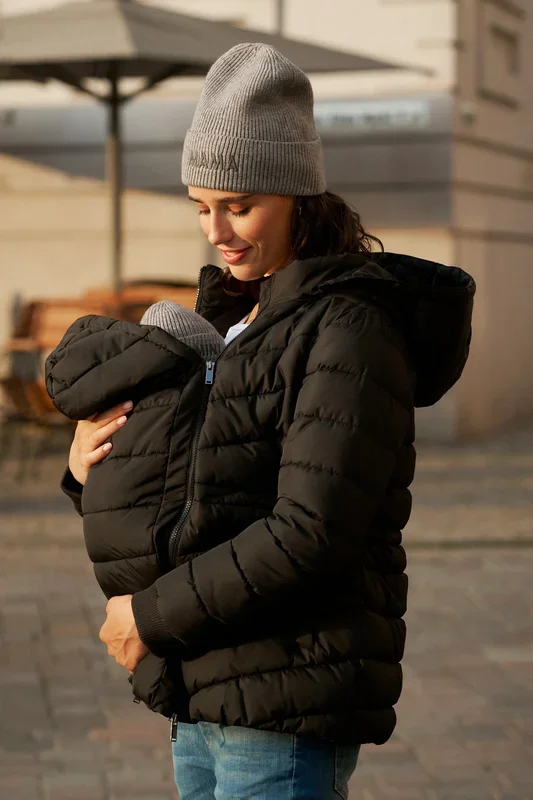 Eco maternity and babywearing jacket with detachable hood