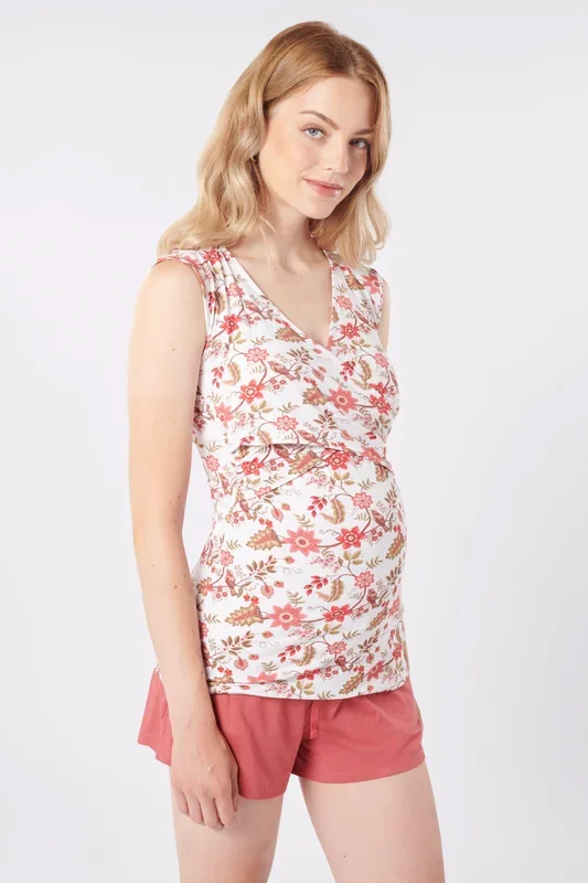 Eco viscose maternity and nursing pajamas with shorts and floral top