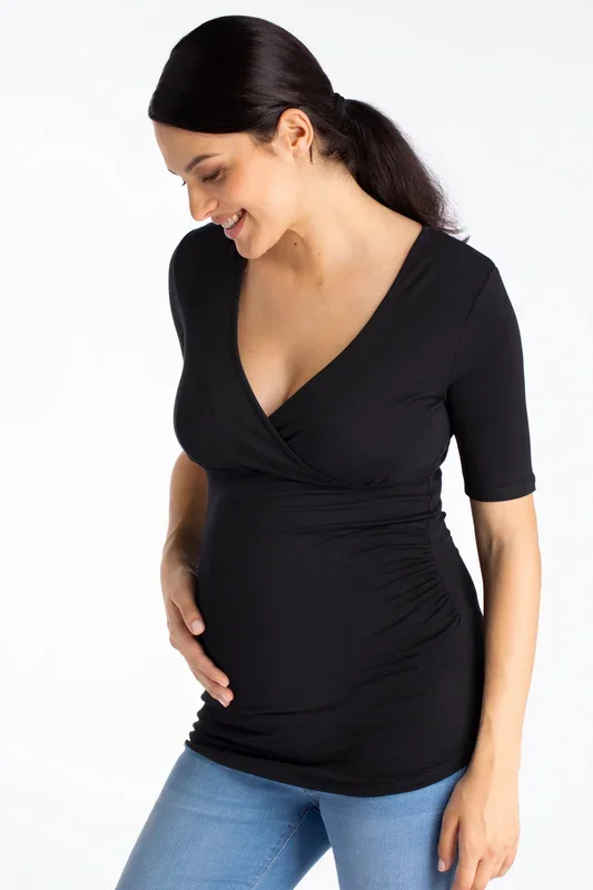 Eco Viscose Maternity and Nursing Shirt, Black