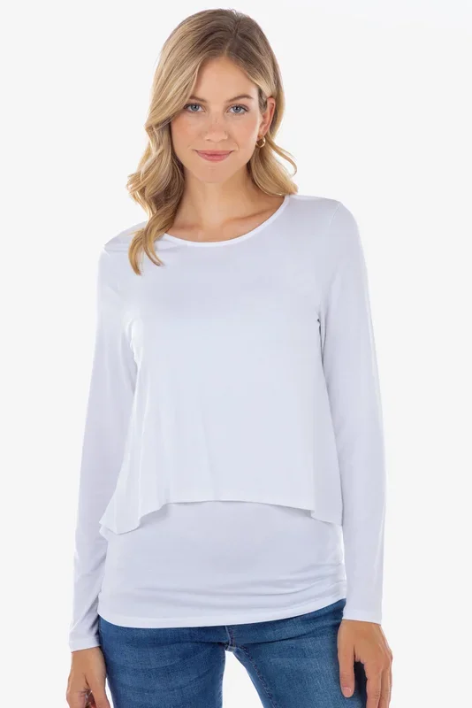 Ecovero Double Layered Maternity and Nursing Shirt White
